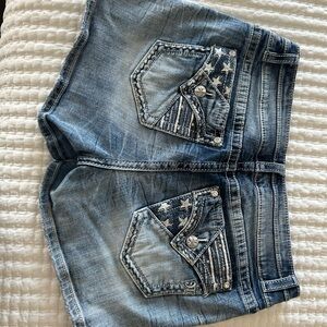Miss Me Blue Denim Shorts with Star-Embellished Back Pockets